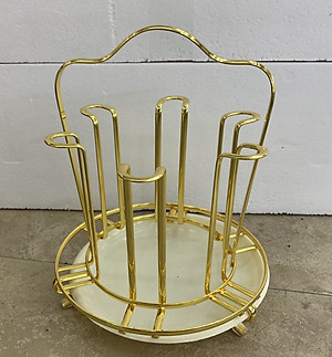 Giá úp cốc tròn INOX mạ vàng có khay nhựa hứng nước - ANTH337