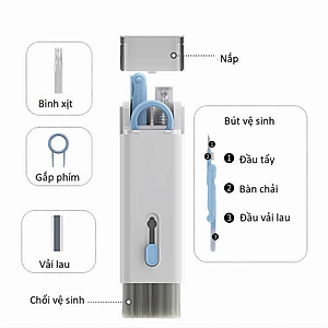 Bộ dụng cụ vệ sinh bàn phím máy tính, laptop, máy ảnh, tai nghe đa năng 7in1 nhỏ gọn tiện lợi, dễ dàng mang theo - Hàng chính hãng