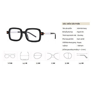 Gọng Kính Cận, Kính Giả Cận Nam Nữ KUBO Mắt Vuông Nhỏ, Gọng Đen Trắng - BLUE LIGHT