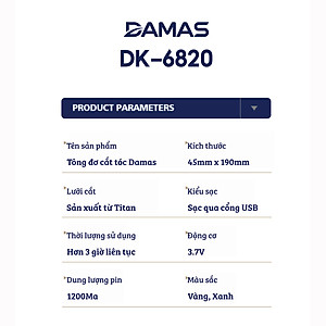 Tông Đơ Cắt Tóc Damas DH-6820 – Thiết Kế Đa Năng Chống Nước Tuyệt Đối Nhỏ Gọn, An Toàn –  Tặng Kèm Bộ Đồ Chuyên Dụng Chuẩn Salon – Hàng Chính Hãng