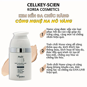 Kem Nền Che Khuyết Điểm Kiềm Dầu Chống Nắng Dưỡng Da Ngăn Ngừa Lão Hóa Công Nghệ Nano Vàng Cellkey-Scien Multi Action BB Cream (30ml)