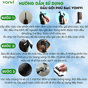 Dầu gội phủ bạc VONVI giúp tóc đen tự nhiên bóng rạng sau 10 phút với thiết kế lược chải đen tóc thông minh, không xót, không làm đen da đầu 200 ml