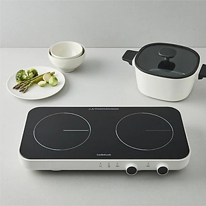 Bếp Điện Từ Đôi LocknLock EJI326WHT - Nhỏ Gọn, Mặt Kính, Khóa An Toàn, Hẹn Giờ - Hàng chính hãng