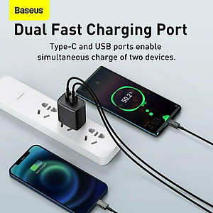 Cóc sạc  Baseus Compact Quick  nhỏ gọn 20W (USB + Type C Dual Port, 20W PD/QC 3.0 Multi Quick Charge Support) cho iPhone 12/iP11/XS Max, Android .. - Hàng chính hãng