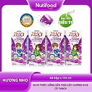 Thùng 48 Hộp Thức Uống Sữa Trái Cây Có Thạch NuVi Hương Nho 170ml