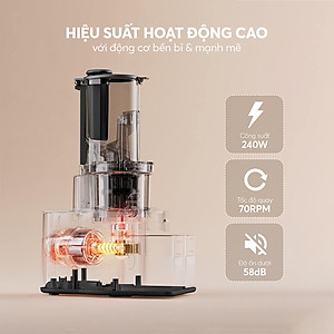 Máy ép chậm Elmich JEE-8759, công suất 240W mạnh mẽ ép kiệt bã, giữ lại chất dinh dưỡng và hương vị trong trái cây,độ ồn dưới 58dB, ép kiệt tới 98% - Hàng chính hãng