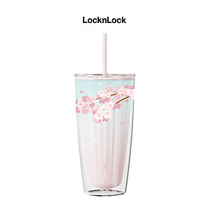 Ly nhựa LocknLock 2 lớp 750ml HAP522 720ml Anh Đào - Hàng chính hãng kèm ống hút, cách nhiệt tốt, miệng rộng - JoyMall