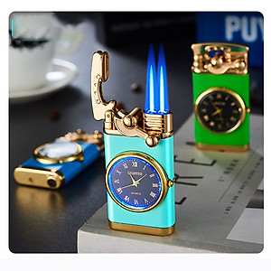 Vỏ Hột Quẹt Bật Lửa Gas DH-615 Khò 2 Tia Kiêm Đồng Hồ La Mã Cầm Tay Cực Đẹp - Nhiều Màu