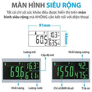 Cân sức khỏe điện tử thông minh Genky - phân tích cơ thể, theo dõi mỡ, cơ, nước, xương, calo, màn hình siêu rộng