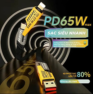 Cáp sạc nhanh đa năng 4in1 C to L, C to C, Usb -C, Usb -L tối đa 65W( hàng chính hãng)