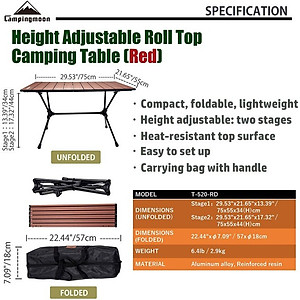 Bàn cắm trại dã ngoại Campingmoon campoutvn T-520 du lịch nhôm xếp gấp gọn cứng cáp chắc chắn A211