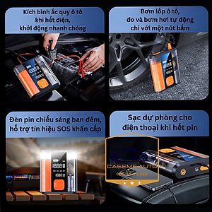 Bơm Lốp Ô Tô Kiêm Kích Bình Ắc Quy Roadman 8800mAh – Bơm Hơi Ô Tô Xe Máy, Cứu Hộ Khẩn Cấp, Sạc Pin USB, Màn Hình LED Hiển Thị Áp Suất - Hàng Chính Hãng
