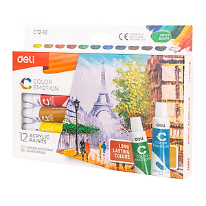 Màu Nước Acrylic Dạng Tuýp 12Ml Deli - 12/24 Màu - 1 Hộp - EC12