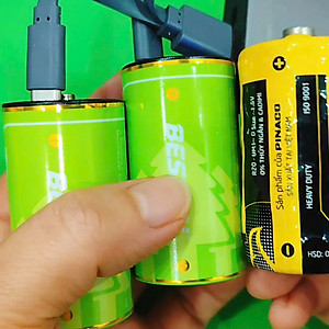 Hộp 2 viên Pin đại Beston 1.5V 7400mWh cổng sạc USB-C - cỡ D dùng cho đèn pin, bếp ga, thiết bị công nghiệp