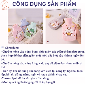Túi chườm nóng lạnh PUHA 350ml, túi chườm sưởi ấm giảm đau bụng kinh họa tiết dễ thương