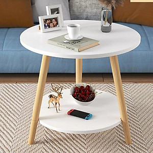 Bàn Trà Cafe 2 Tầng Chân Gỗ Sồi