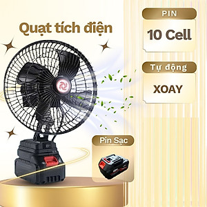 Quạt Tích điện Dùng Pin Rời 10 Cell 48V Metal (có Xoay)