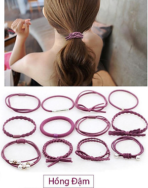 Sét 12 Dây Buộc Tóc Hàn Quốc, Chun Cột Tóc