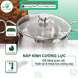 Nồi luộc gà cao cấp Fivestar N28-3DG 3 đáy từ nắp kính 28cm ( tặng 2 vá canh )