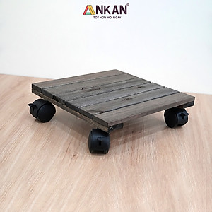 Đế Lót Chậu Cây Có Bánh Xe Thương Hiệu ANKAN, Đế Để Chậu Cây, Mặt Vuông Bằng Gỗ Tràm, Màu Đen Đường Kính 30 Cm, Tải Trọng 80kg - Hàng Xuất Khẩu