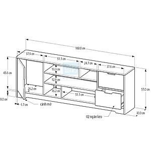 Kệ Để Tivi Phòng Khách, Phòng Ngủ Hiện Đại SIB DECOR 2 Ngăn Kéo 1 Cánh Tủ TV02