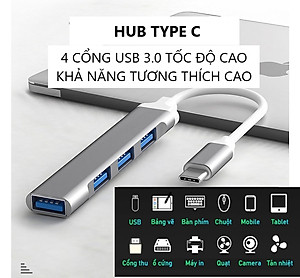 HUB TYPE C Và HUB USB Tốc Độ Cao Chia 4 Cổng USB 3.0 CV, HUB Chuyển Đổi Dành Cho Macbook Pro, Laptop, PC, Hỗ Trợ OTG Kết Nối Điện Thoại, Sạc Pin, Kết Nối Đa Năng Ổ Cứng, Bàn Phím, Chuột, Máy In, Thiết Bị Ổ Chia USB - Hàng Chính Hãng
