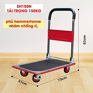 Xe đẩy hàng 4 bánh gấp gọn sàn thép FUJIHOME nhập khẩu, xe kéo hàng xếp gọn, bánh xe có chốt hãm - hàng chính hãng