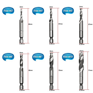 Bộ 6 Mũi Khoan Taro HSS 4341 Tạo Ren Cao Cấp, giúp tiết kiệm thời gian thi công, tiết kiệm chi phí siêu tiện lợi. M3, M4, M5, M6, M8, M10 