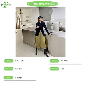 Giày Bốt Nữ Da Bóng Trắng Đen Ôm Chân Đẹp Gót 7 Phân Cổ cao Mũi Nhọn Không Có Khóa