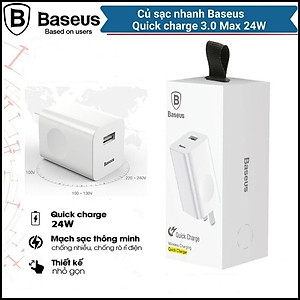 Cóc củ sạc nhanh Qualcomm QC 3.0 thông minh hiệu Baseus (Sạc nhanh QC 3.0, 24W) - Hàng chính hãng 