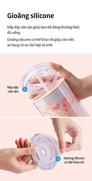 Ly nhựa LocknLock 2 lớp 750ml HAP522 720ml Anh Đào - Hàng chính hãng kèm ống hút, cách nhiệt tốt, miệng rộng - JoyMall