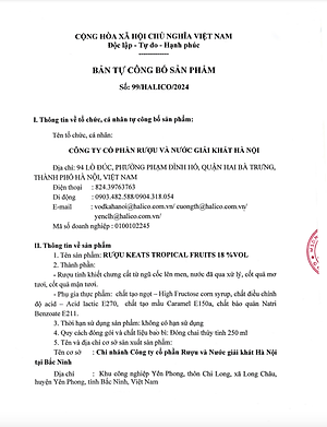 Rượu KEATs Tropical Fruits HALICO nồng độ 18 %vol chai 250ml  kèm hộp