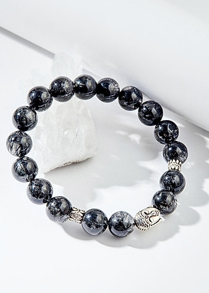 Vòng tay thạch anh tóc đen charm phật bạc Ngọc Quý Gemstones