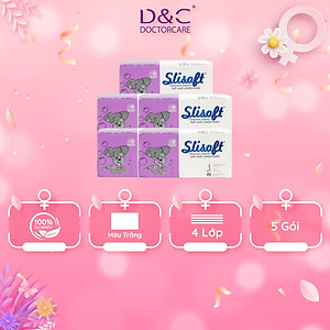 Combo 5 Giấy ăn Slisoft Trắng tự nhiên đa năng,khăn giấy rút không chất tẩy trắng an toàn cho cả gia đình