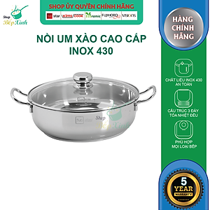 Nồi lẩu um xào 3 đáy inox 430 Fivestar bếp từ nắp kính tặng 5 muỗng ăn inox ( 24cm / 26cm / 28cm )