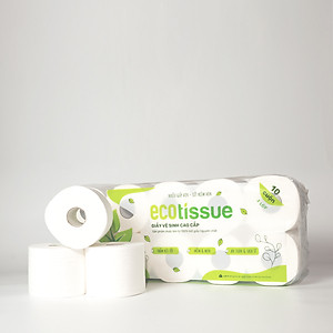 Giấy vệ sinh giấy cuộn cao cấp Ecotissue 3 lớp lốc 10 cuộn có lõi/không lõi cao cấp mềm dai tự nhiên