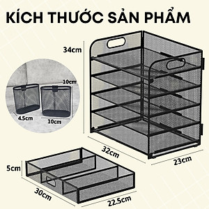 Kệ đựng hồ sơ tài liệu giấy tờ kim loại để bàn 5 tầng kèm khay đựng bút thước gôm ghim bấm tủ kéo tiện dụng thông minh Legaxi