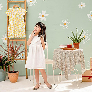 Váy đầm bé gái thêu chìm màu trắng vải xô đũi mềm mịn mát hàng thiết kế hè thu MamLa