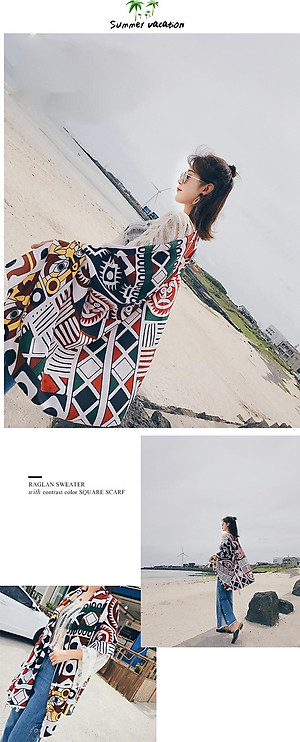 Khăn choàng thổ cầm đi biển - chống nắng phong cách Châu Âu họa tiết tam giác SKC05