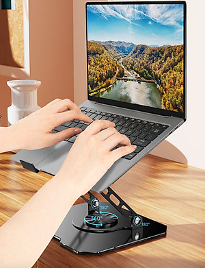 Kệ đỡ giá đỡ đế tản nhiệt cho laptop, máy tính hợp kim nhôm gấp gọn xoay 360 độ nhiều nấc độ cao K2 - Hàng chính hãng
