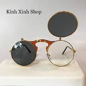 Kính Râm, Kính Mát Nam Nữ Mắt Tròn 2 Tròng Mở Nắp 2in1 Gọng Kim Loại Cao Cấp