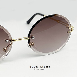 Kính Râm, Kính Mát Nữ, Không Viền Gọng Khoan, Mắt Oval Xanh Dương, Nâu Trà, Chống Tia UV 400 - BLUE LIGHT