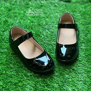 Giày búp bê bé gái 3 - 15 tuổi màu đen da bóng mui tròn kiểu trơn đi học dự tiệc phong cách Hàn Quốc GN03