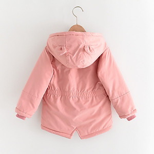 Áo khoác cho bé gái 4-14 tuổi bên trong lót lông mũ có tai chất liệu vải cao cấp