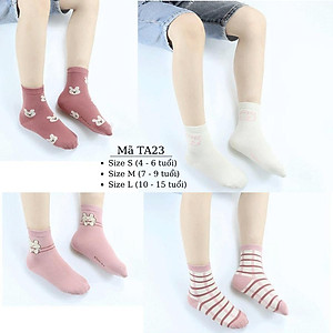 Tất cho bé gái 4 - 12 tuổi màu hồng thun co giãn thoáng khí vớ cổ cao dài cute dễ thương phù hợp trẻ em học sinh nữ TA23