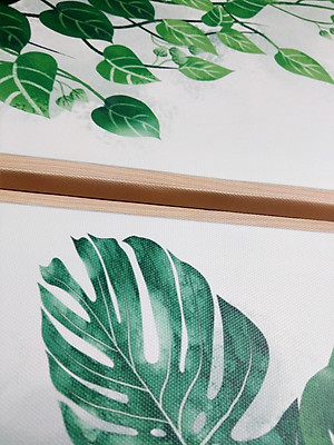 Bộ 3 tranh treo tường trên nền canvas lá cây xanh tươi mát TP0139SS