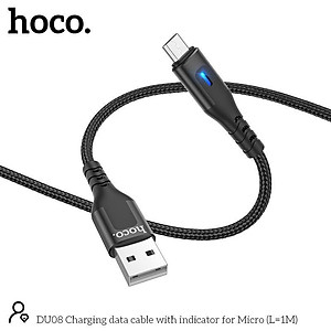 Cáp Sạc Micro-USB Có Đèn Cho Android, Samsung,... Hoco DU08 1M/2M, Cáp Dây Dù Siêu Bền, Sạc Nhanh 2.4 - Hàng Chính Hãng