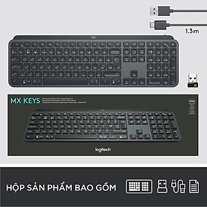 Bàn phím không dây Bluetooth Logitech MX Keys - đa thiết bị, sạc nhanh, Mac/ PC -Hàng chính hãng