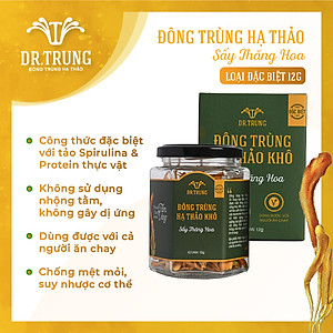 Đông trùng hạ thảo Dr. Trung Sấy thăng hoa - Loại Đặc biệt - Công thức cải tiến từ tảo Spirulina và Protein thực vật, Không sử dụng nhộng tằm, Dùng được với người ăn chay - Giúp cải thiện giấc ngủ, Tăng hệ miễn dịch, Ổn định huyết áp