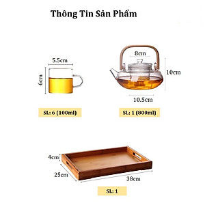 BỘ ẤM CHÉN PHA TRÀ THỦY TINH TAY GỖ KÈM KHAY TRE - ANTH680